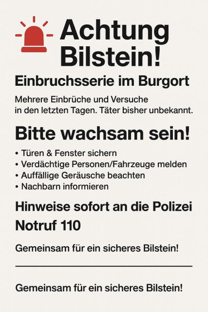 Einbruch Serie in Bilstein!!!!